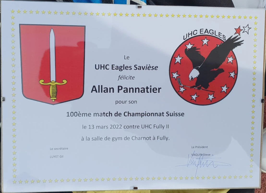 Image Le diplôme des 100 matchs d'Allan